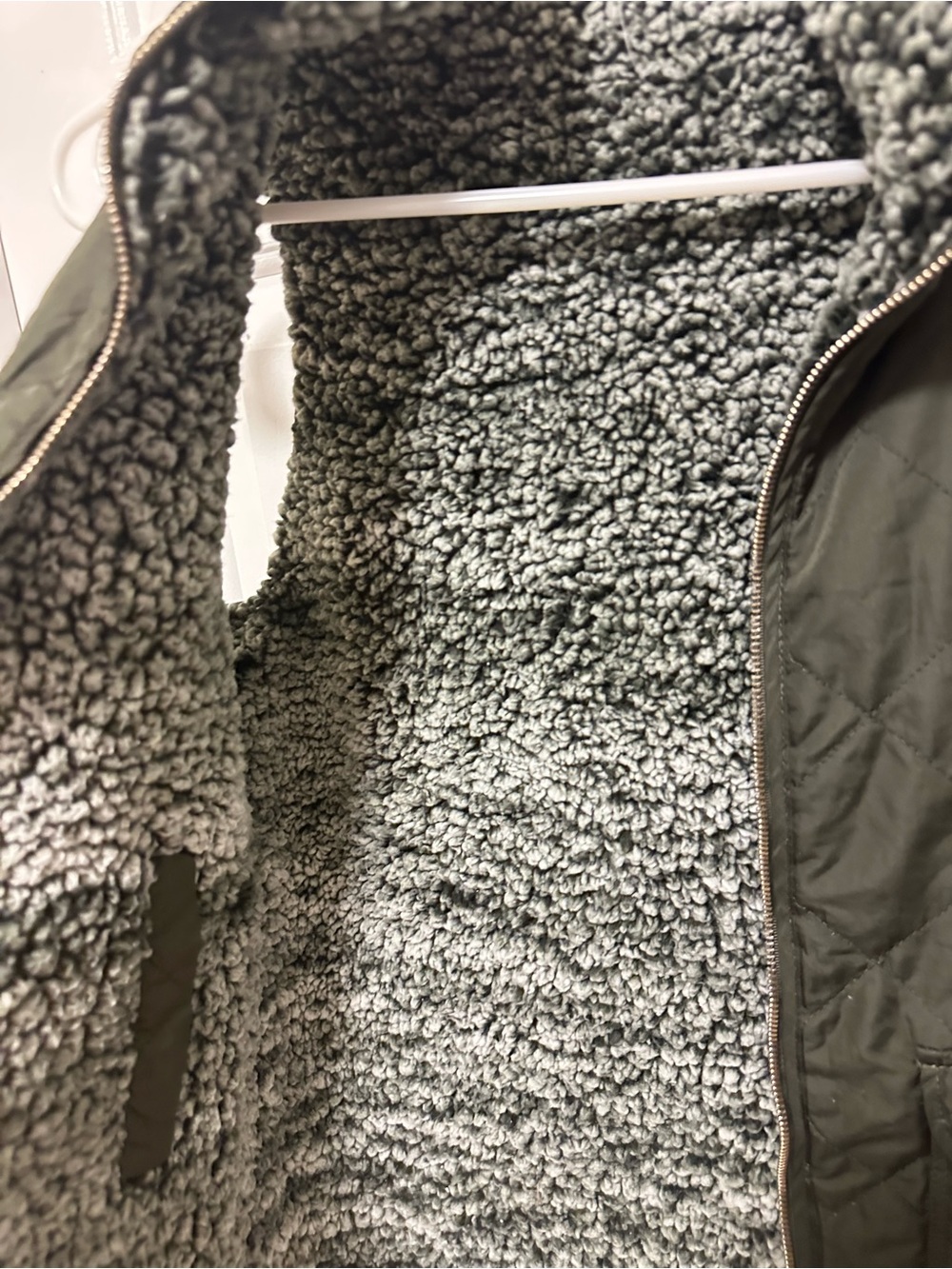 Reversible Quilted Sherpa-Lined  Vest - Olive - Picture 2 of 6